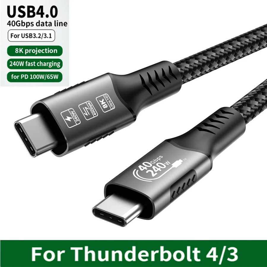 Кабель USB4 40 Гбит/с 48В 240Вт для быстрой зарядки Thunderbolt 4 Type C, кабель для передачи данных Thunderbolt3 USB C-C для ноутбука Аксессуары и запчасти