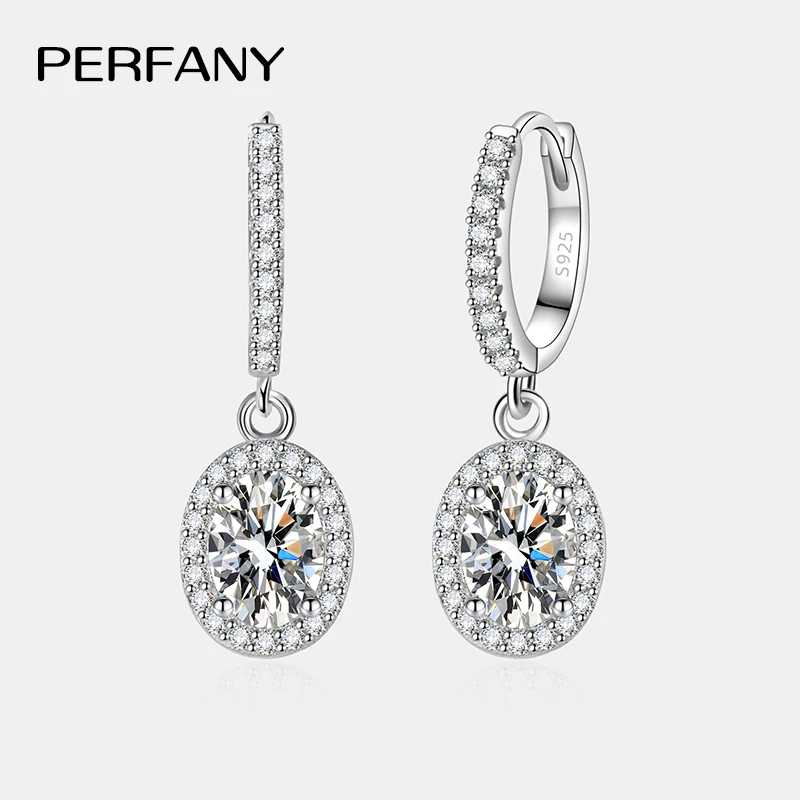 PERFANY 1CT овальная огранка с муассанитом, женские серьги из чистого серебра S925, лабораторные культивированные бриллианты, роскошные свадебные украшения Ювелирные изделия