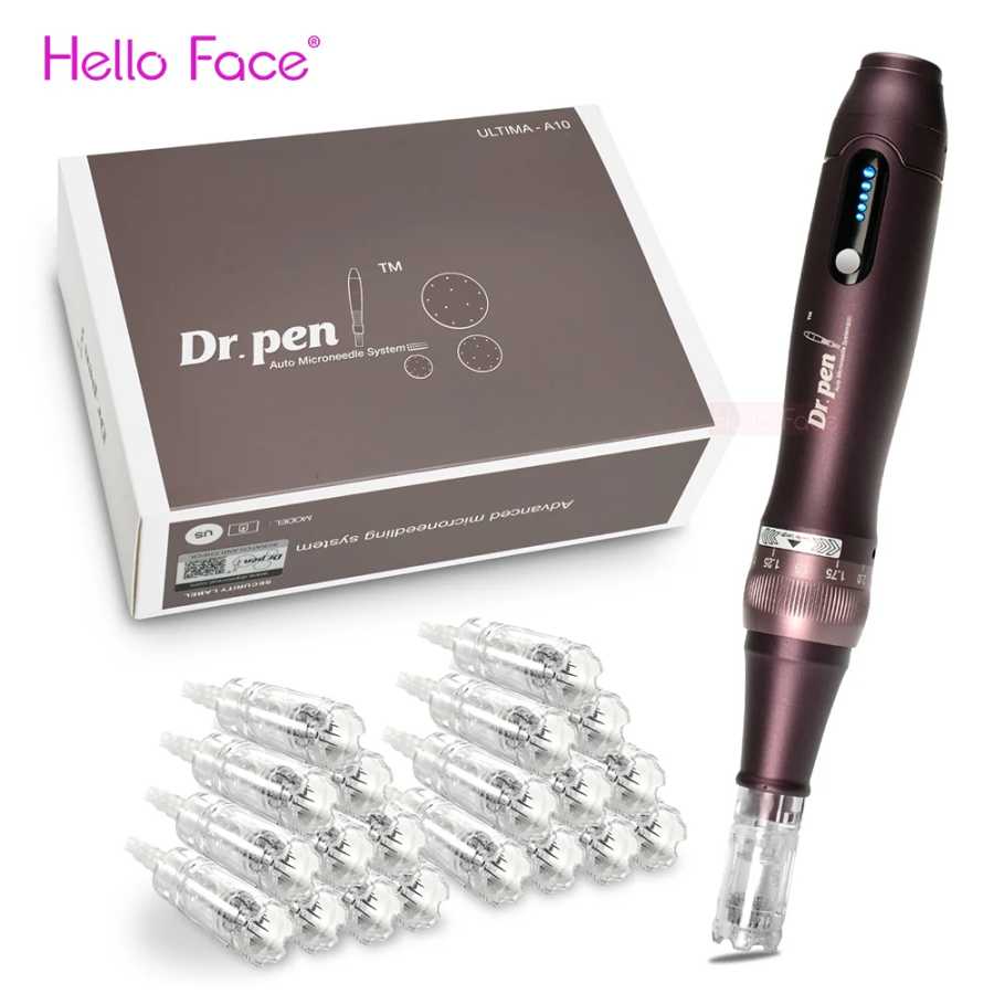 Беспроводной дермапен Dr. Pen Ultima A10 с 12 картриджами, набор для ухода за кожей, аппарат для микроигольчатой терапии, длина иглы 0,25 мм Косметологическое оборудование