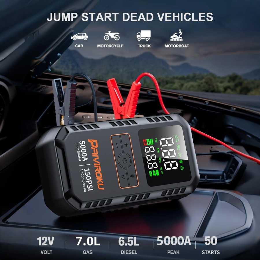 Фотография №3 товара PAIVIROKU 5000A Пусковое устройство для автомобиля с воздушным компрессором 150PSI,