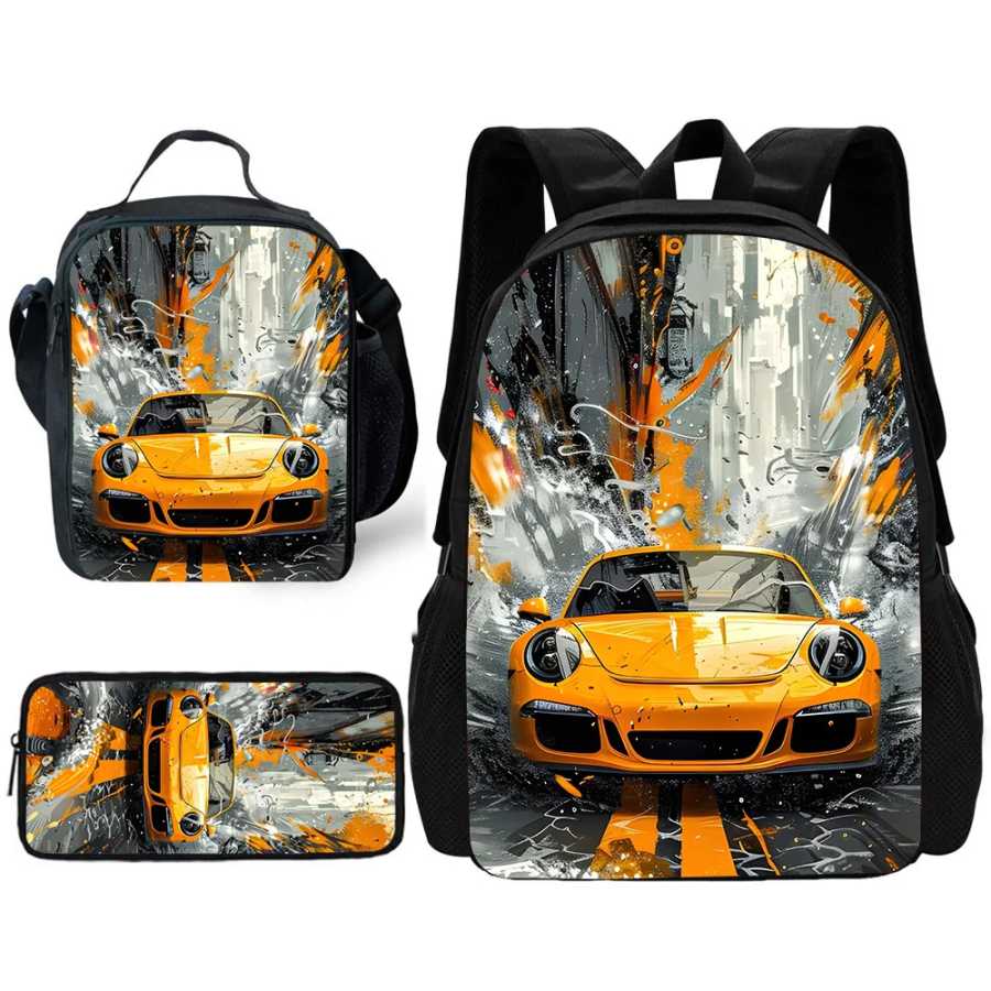 Фотография №1 товара Child School Fashion Luxury sports cars Backpack with Lunch Bags