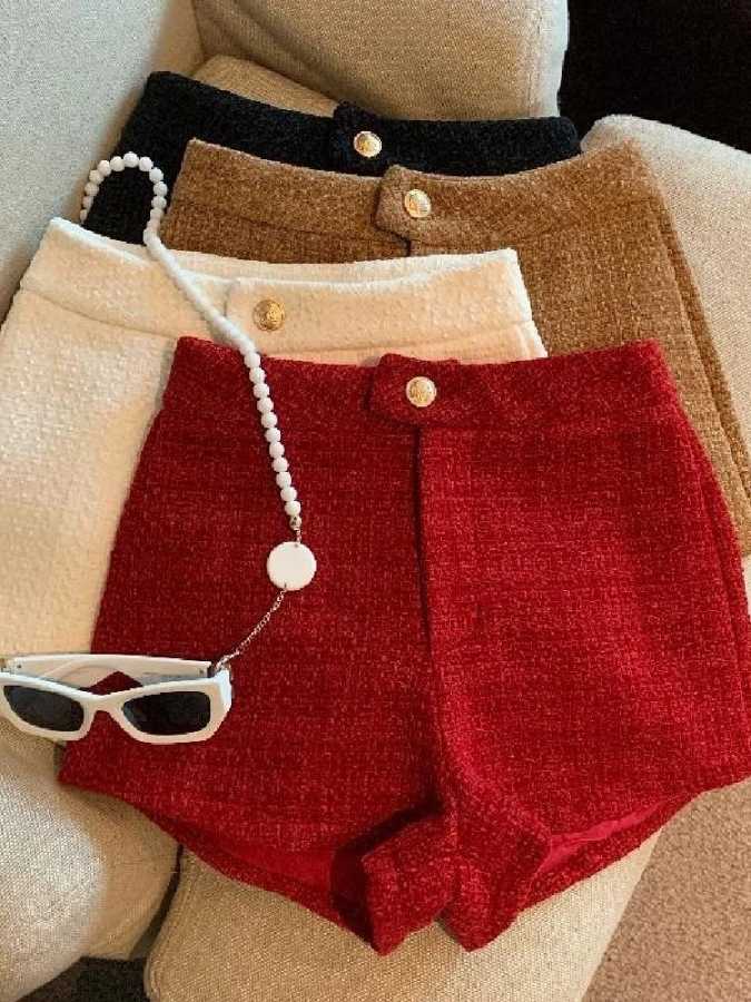 Твидовые шорты женские корейские широкие шорты с высокой талией офисные женские элегантные белые, черные осенне-зимние повседневные универсальные короткие брюки Шорты