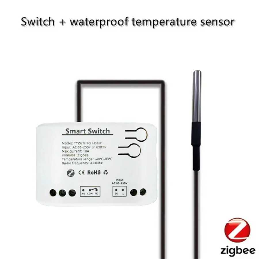 Умный переключатель Zigbee A26P Tuya с датчиком температуры, пассивное сухое контактное реле Zigbee, работает с домашним помощником, переменный ток 85-250 В Запчасти для бытовой техники