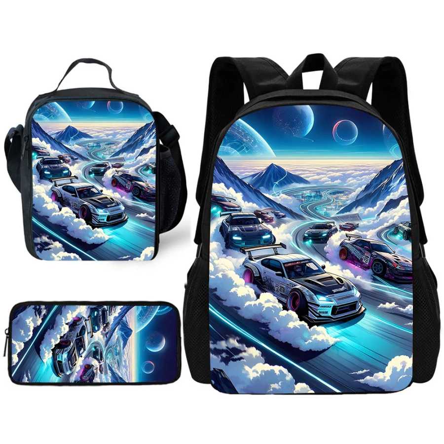 Фотография №2 товара Child School Fashion Luxury sports cars Backpack with Lunch Bags