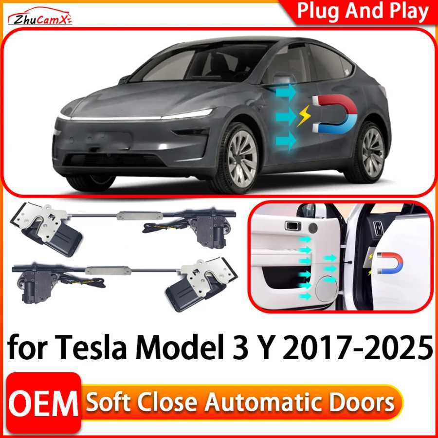 ZhuCamX для Tesla Model 3Y 2017-2025 Автомобильный автоматический электрический дверной доводчик с мягким закрыванием, удобная система закрытия дверей Новая Энергия транспортного средства Детали и аксессуары