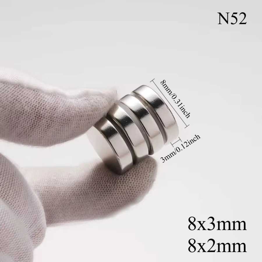 Магниты N52 7x3, 7x5, 8x2, 8x3, 8x5: Сверхмощные неодимовые магниты NdFeB с высокой силой притяжения, никелированные, для поиска, холодильников и DIY-проектов Крепеж и скобяные изделия