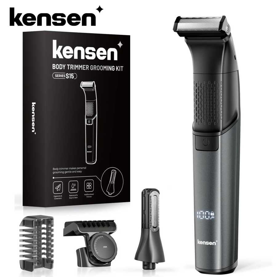Электрический триммер KENSEN S15 для мужчин, двусторонний, водонепроницаемый (IPX6), для тела и бороды, 2-в-1, для парикмахеров Техника для красоты