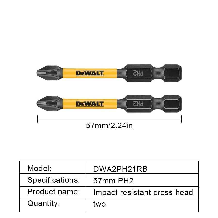 Фотография №1 товара DEWALT 2/5/10 шт. PH2 57 мм ударные отвертки Phillips бит