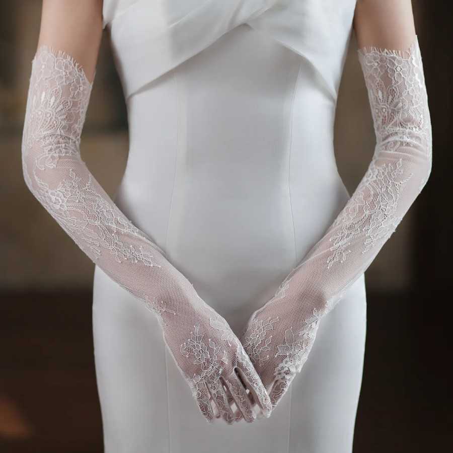 SLBRIDAL сексуальный белый цвет ручной работы кружево цветок жемчуг свадебное платье перчатки свадебные подружки невесты женские вечерние аксессуары для выпускного платья Свадебные аксессуары
