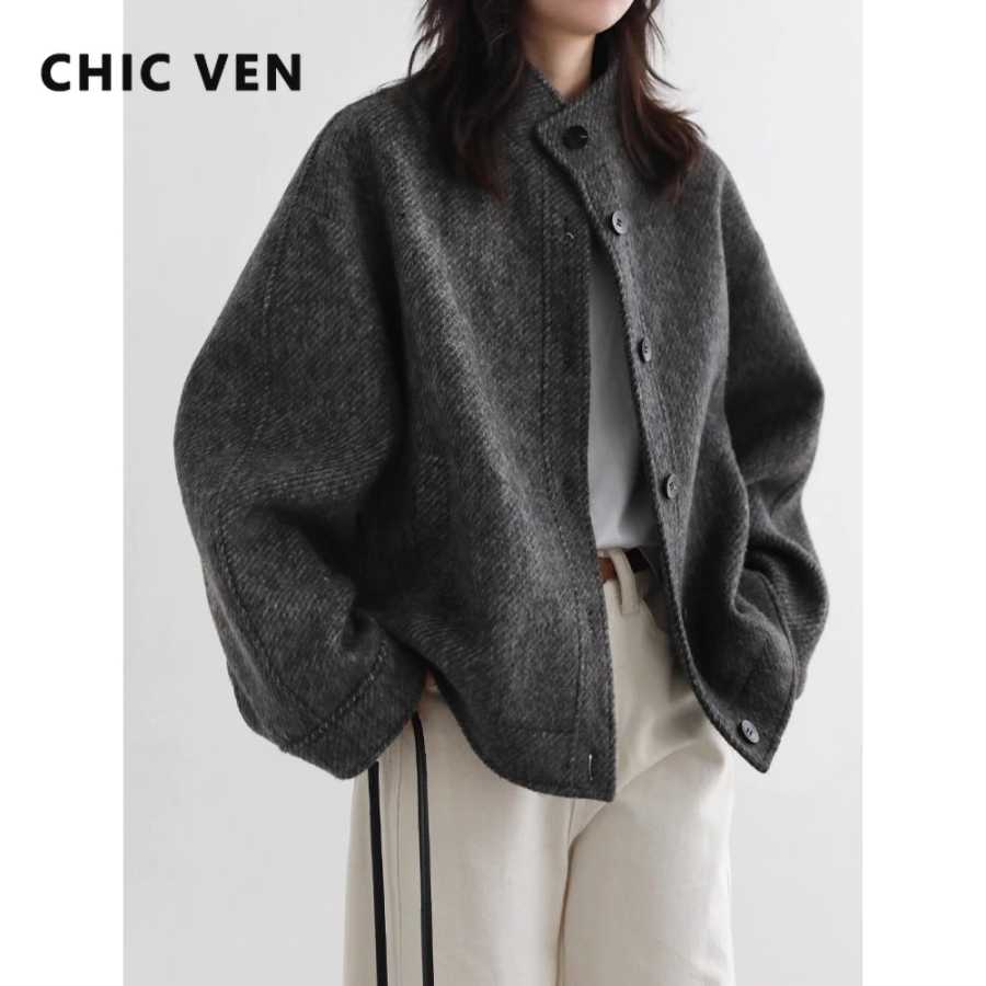 CHIC VEN женское короткое шерстяное пальто, новое однобортное женское пальто с саржевой текстурой, женская верхняя одежда в стиле ретро, осень-зима 2025 Пальто и куртки