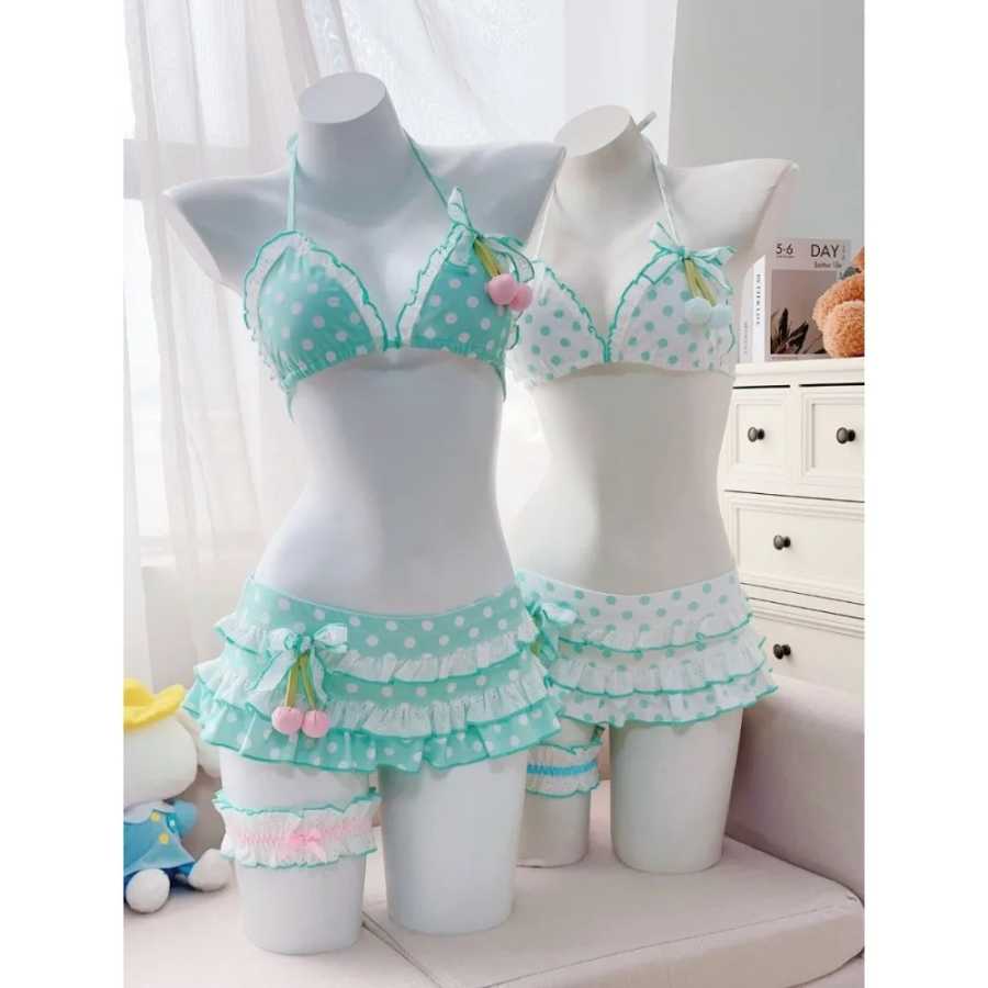 Фотография №4 товара Японский стиль Kawaii купальник для девочек милый принт Холтер бикини