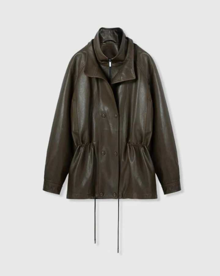 Фотография №4 товара Veste весенне-осенняя кожаная куртка с двойным воротником и нарисованной талией