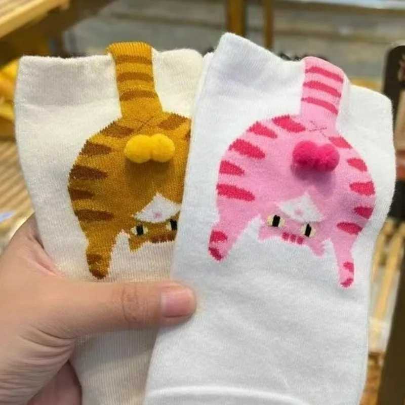 Забавные носки с котами из мультфильмов и шариками, модные хлопковые носки, мягкие хлопковые носки для девочек, женские носки, новые подарки для любителей кошек Женские носки и чулочные изделия
