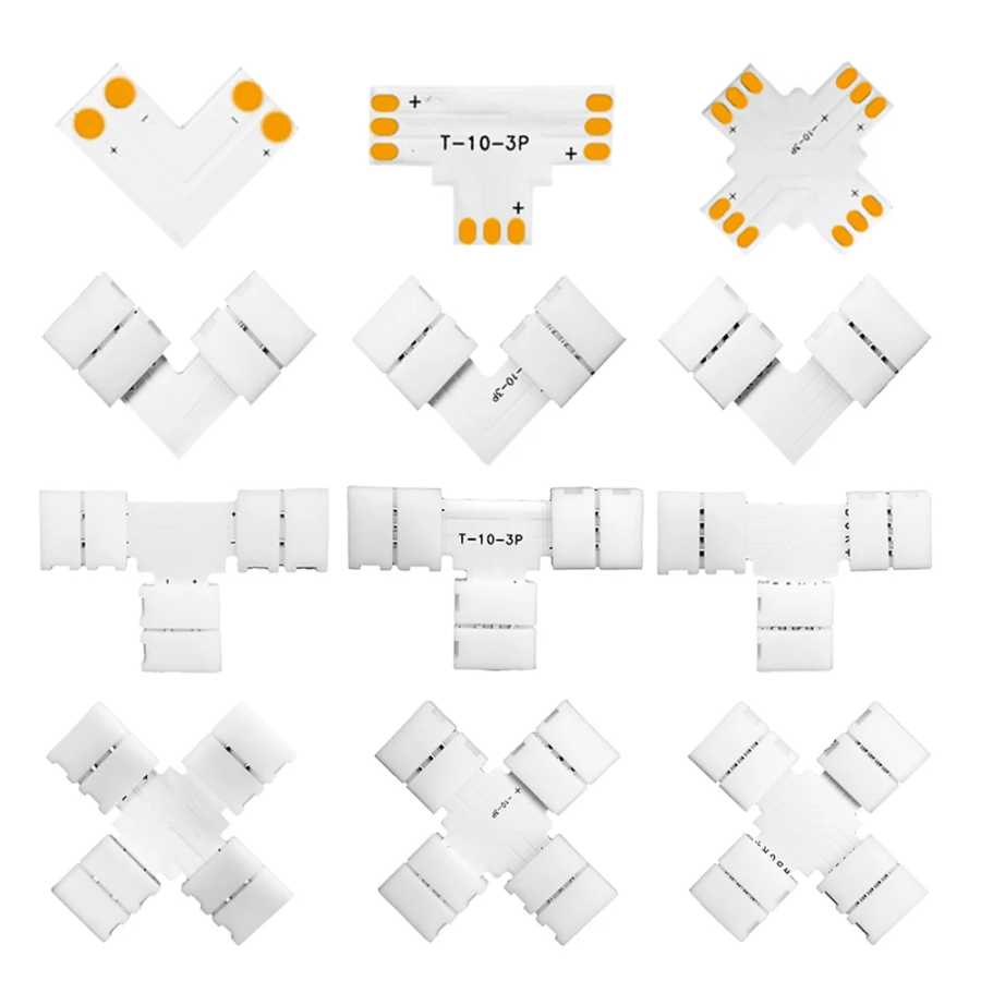 Бесплатный разъем для пайки светодиодной ленты L T X Shape 2PIN 3PIN 4PIN 5PIN Corner Connect для 10 мм WS2811 WS2812 5050 RGB Light Tape Электрика