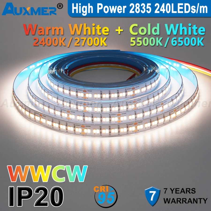 Фотография №3 товара Светодиодные ленты Auxmer 2835 WWCW, 120 светодиодов/м 240 светодиодов/м, CRI>95