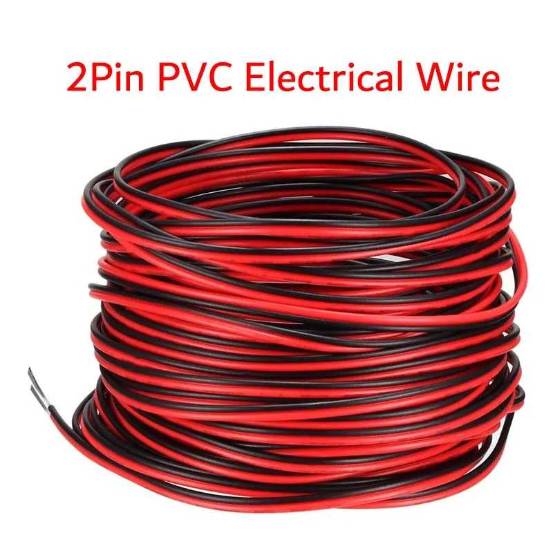DC12V 2-контактный удлинитель, провод электрического питания 5 м ~ 100 м, красный, черный соединительный кабель 18 20 22 AWG, медный шнур из ПВХ для светодиодной ленты Электрика