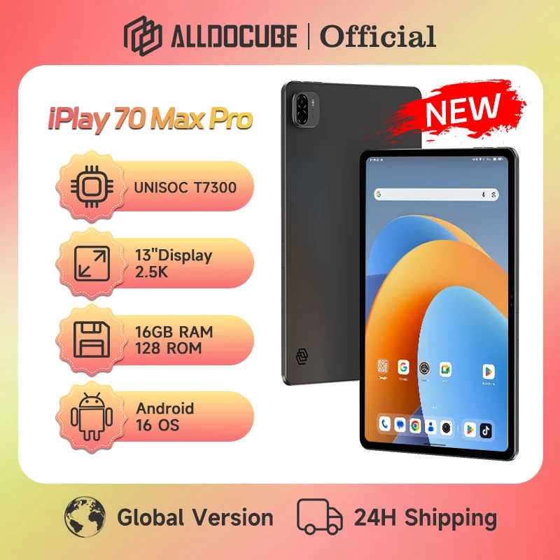 Планшет ALLDOCUBE iPlay 70 Max Pro, 13'' 2.5K дисплей, Unisoc T7300, 16 ГБ ОЗУ, 128 ГБ ПЗУ, Android 16, 10000 мАч, 4G LTE Планшеты