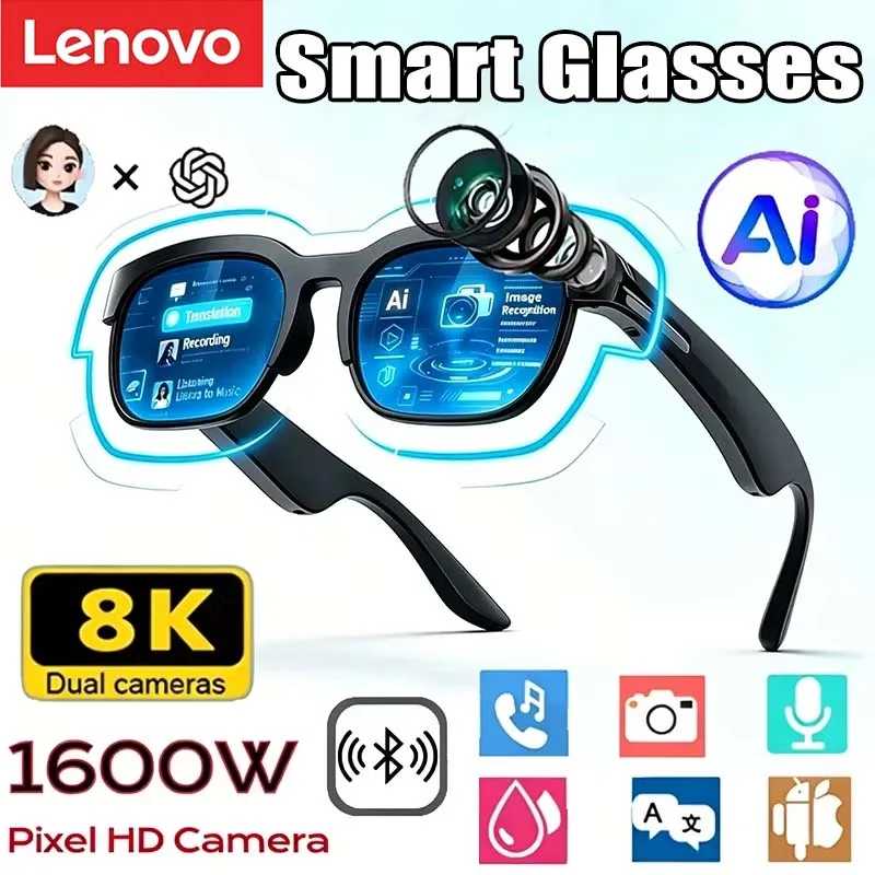 Умные очки Lenovo 2026: Новинка с ИИ-переводом, Bluetooth, записью разговоров, прослушиванием музыки. Смарт-очки для мужчин и женщин. Умная электроника