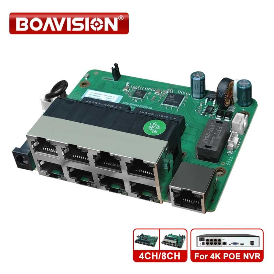 Запчасти 4K POE NVR, 48 ~ 52 В, 4/8 портов, коммутатор POE Ethernet, 10/100 Мбит/с, 12 + 36 и данные для 4K POE NVR/системы камер видеонаблюдения Видеонаблюдение