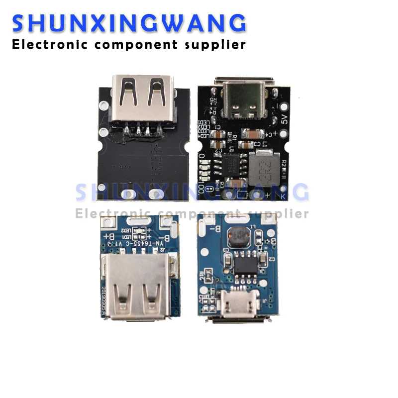 Повышающий преобразователь питания Type-C / Micro USB, 5 В, 1 А, 2 А, модуль мобильного внешнего аккумулятора, аксессуары с индикатором яркости защиты Активные компоненты