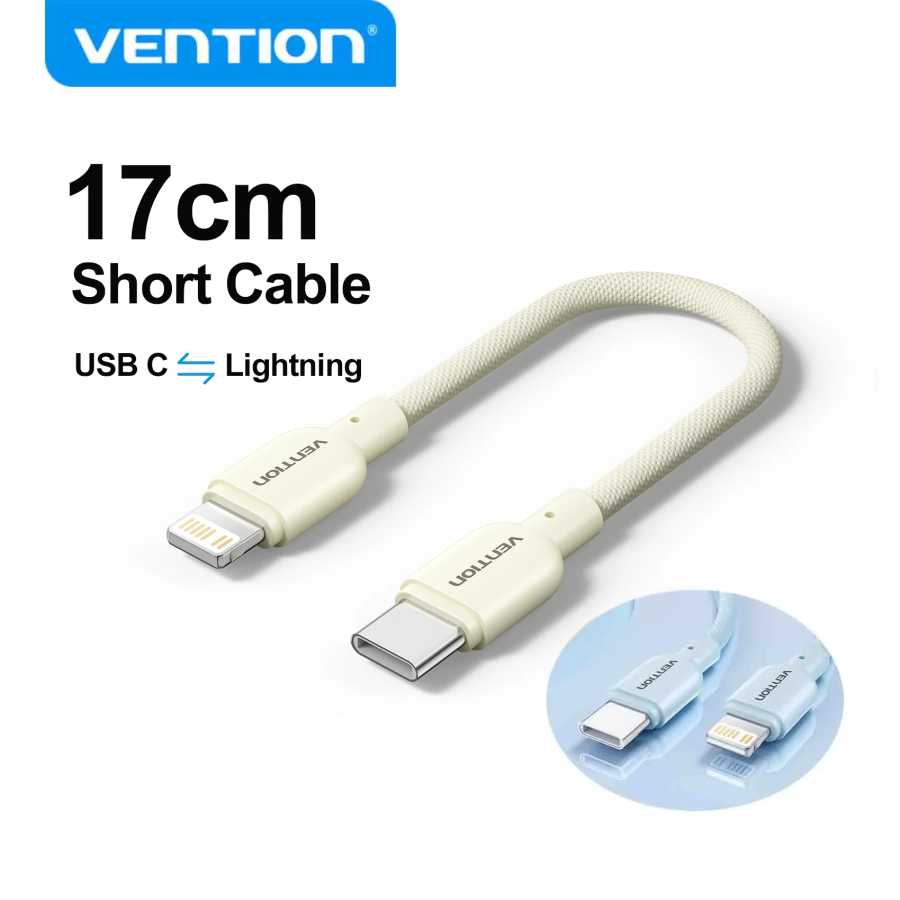 Кабель Vention Lightning, короткий USB-C кабель 3A 27W 17 см, шнур для быстрой зарядки Lightning - Type-C для iPhone 14 13 12, кабель для Power Bank Аксессуары для мобильных телефонов