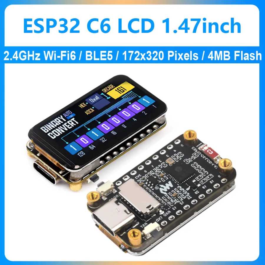 Плата разработки ESP32 C6 262K Цвет ST7789 1,47-дюймовый ЖК-экран для Arduino WiFi6/BT/LVGL/HMI Onborad SD-Port/RGB-LED Компьютерные комплектующие