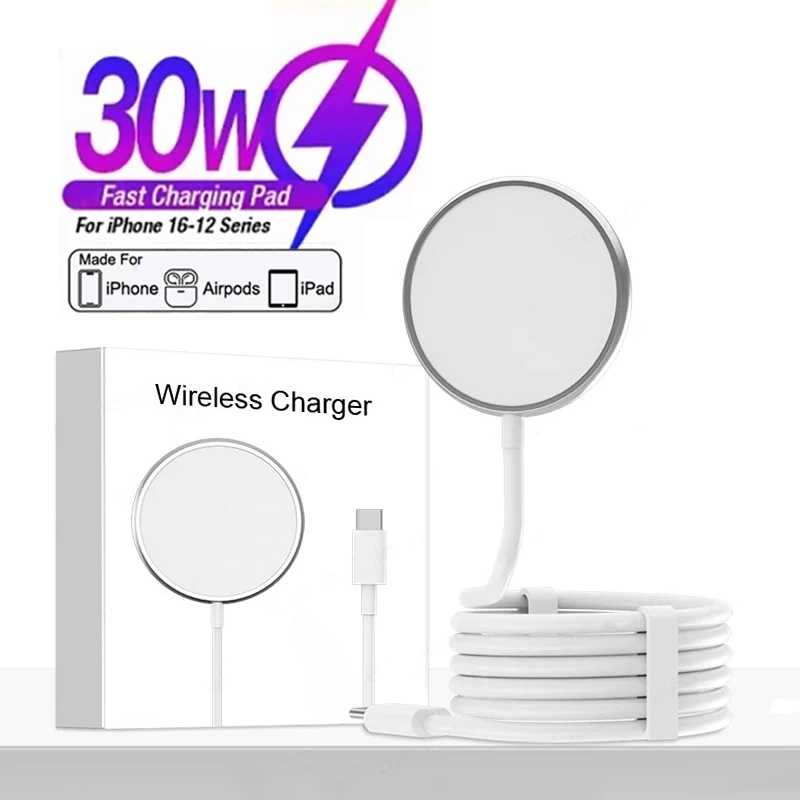 Оригинальное Беспроводное зарядное устройство Apple Magsafe для iPhone 16 15 14 13 12 11 Pro Max X XS XR 8 Plus, кабель с молнией для быстрой зарядки типа C Аксессуары для мобильных телефонов