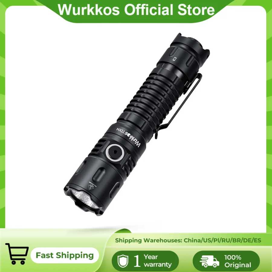 Фонарь Wurkkos TD04, тактический, перезаряжаемый, с двумя режимами работы, интерфейсом USB-C, 3000 лм, для повседневного использования, с выносной кнопкой, на аккумуляторе 21700 Портативное освещение