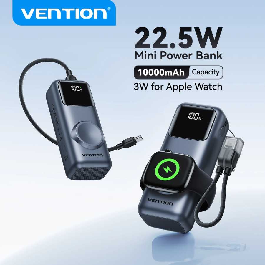 Внешний аккумулятор Vention 10000 мАч, 22.5 Вт, быстрая зарядка для iPhone 17, 16, магнитное беспроводное зарядное устройство для Apple Watch Series 11, 10, 9 Аксессуары для мобильных телефонов