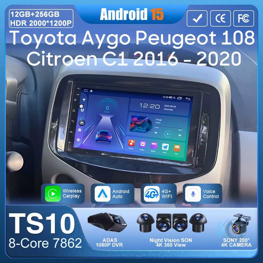 Автомобильный радиоприемник Android 16 для Toyota Aygo Peugeot 108 Citroen C1 2016-2020 GPS-навигация Android Auto Carplay Wi-Fi 4G Unit No 2din Автоэлектроника