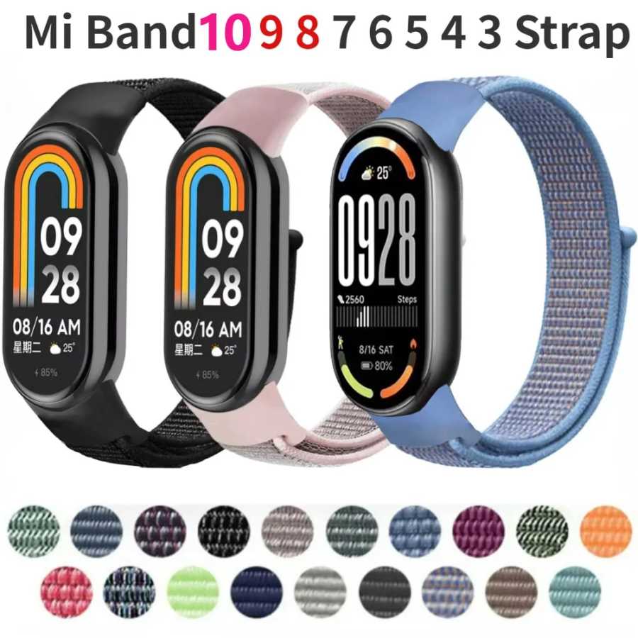 Нейлоновый ремешок с петлей для Xiaomi Mi Band 10, 9, 8, 7, 6, 5, 4, дышащий браслет, браслет для умных часов, спортивный ремешок для часов Pulse, Miband 8, NFC Аксессуары для часов