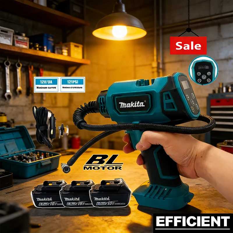 Беспроводной портативный электрический воздушный насос Makita 12В, перезаряжаемый ручной компрессор для автомобилей, совместимый с аккумулятором Makita 18В Наборы инструментов