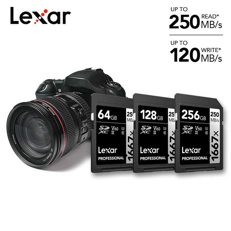 Карта памяти Lexar Professional 1667x 64GB 128GB 256GB SDXC UHS-II V60 Class 10 для интенсивной работы, скорость до 250 МБ/с, 4K, для DSLR-камер Хранение данных
