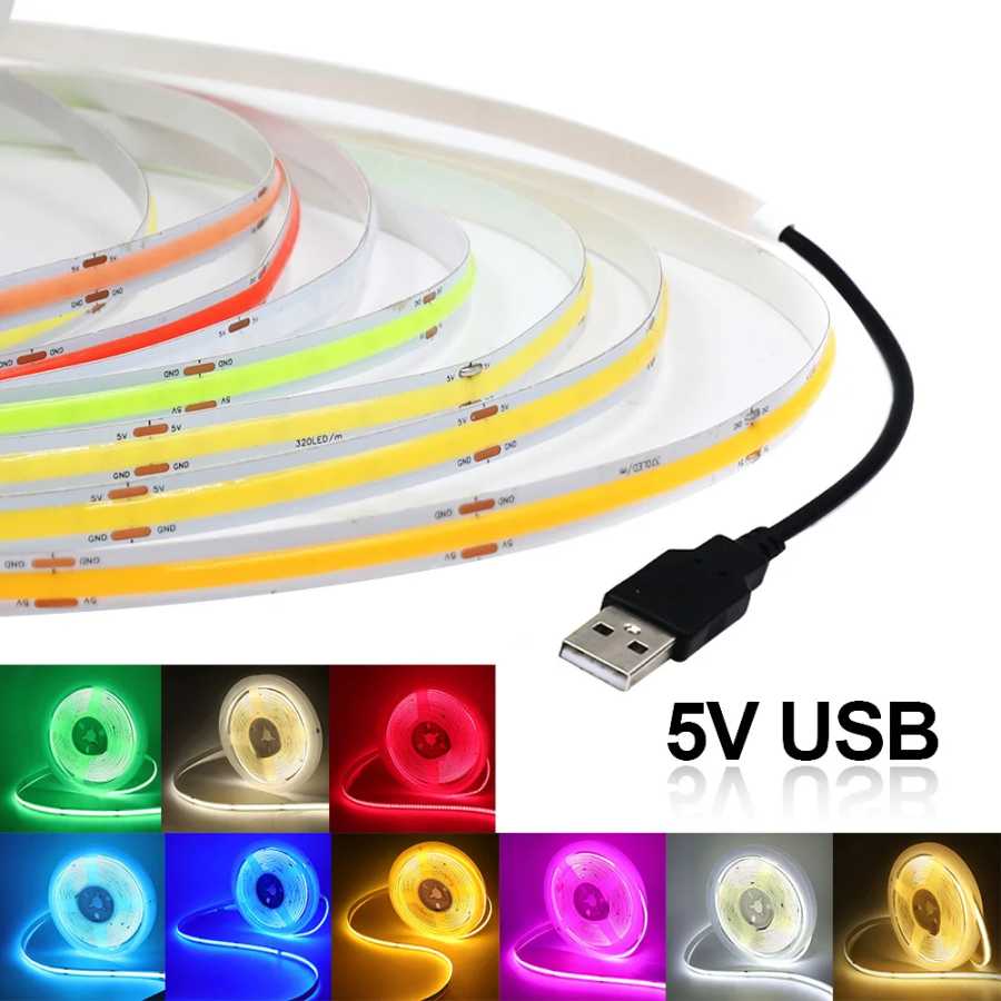 5 В USB COB светодиодная лента белый/красный/зеленый/розовый/голубой ледяной/желтый 320 светодиодов гибкая лента DC ночник подсветка телевизора домашний декор 