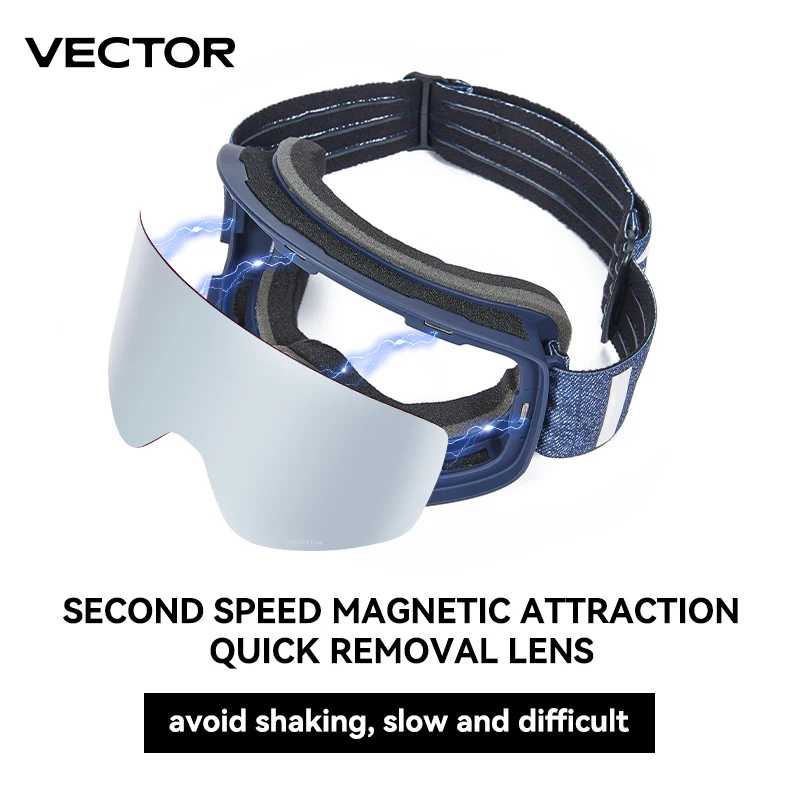 Фотография №3 товара VECTOR Векторные брендовые двухслойные анти-противотуманные магнитные поглощающие цилиндрические лыжные очки