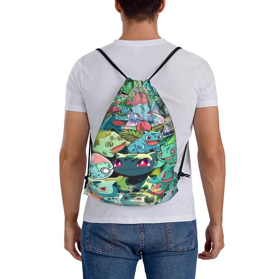 Фотография №5 товара Спортивная сумка-рюкзак Bulbasaur Crowd Anime на шнурке для мужчин, водонепроницаемая,