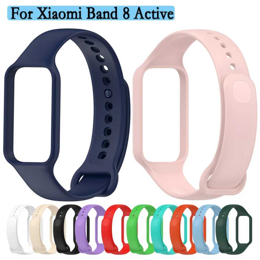 2 в 1 для Xiaomi Band 8, активный ремешок для часов, высококачественный прочный и мягкий силиконовый ремешок с защитной рамкой 