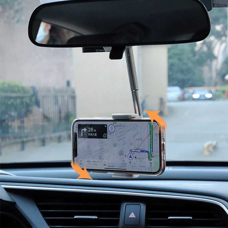 Автомобильное крепление для зеркала заднего вида, складной автомобильный держатель, навигация для телефона, GPS-подставка, кронштейн для мобильного телефона, регулируемая ленивая стойка для IPhone 12 Аксессуары для салона