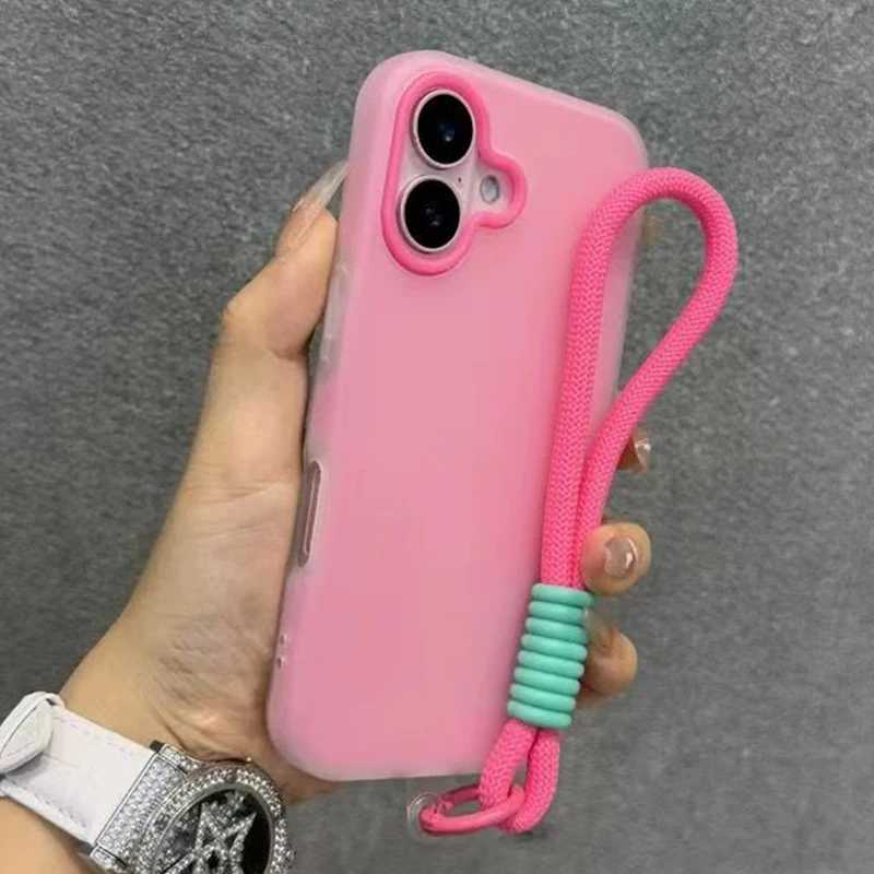 Мягкий матовый прозрачный чехол для телефона Candy для iPhone 17 16 Pro Max 15 14 13 12 11 XS X 7 8 Plus 16e с ремешком на запястье, чехол на ремешке Чехлы и чехлы для мобильных телефонов