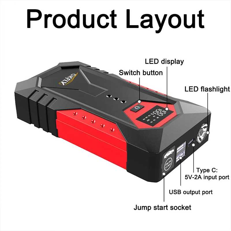 Фотография №4 товара GKFLY 3000A 4000A Портативный автомобильный стартер 59,2 Втч Power Bank