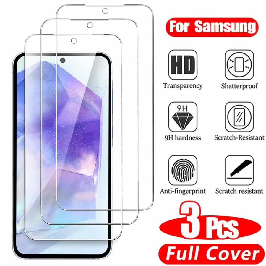 3 шт. Закаленное стекло для Samsung A17 A27 A37 A57 A16 A26 A36 A56 A55 A53 A54 A35 A25 A15 защитная пленка для Samsung Galaxy S26 S25 S24 Ultra Screen Protector Glass S24 FE S23 S22 S21 Plus Защитная пленка для мобильного телефона
