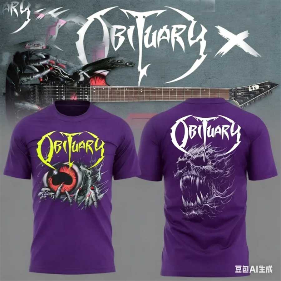 Фотография №5 товара Летняя мужская футболка New Rock Obituary Band с принтом черепов,