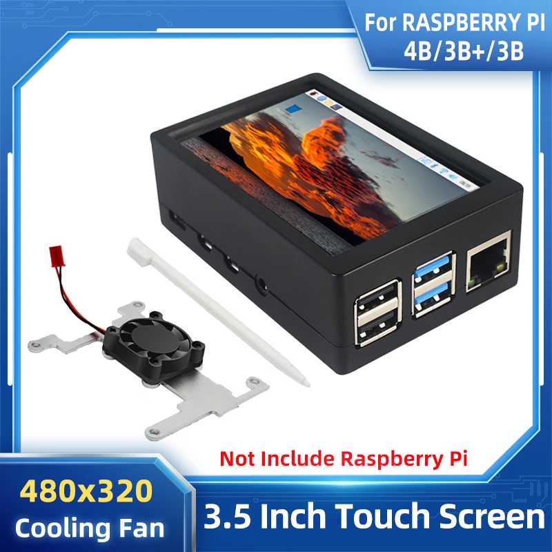 Raspberry Pi 3.5 Сенсорный экран 480*320 ЖК-дисплей TFT Дополнительный охлаждающий вентилятор в металлическом корпусе из АБС-пластика для Raspberry Pi 4 Model B или 3B+ 3B Компьютерные комплектующие