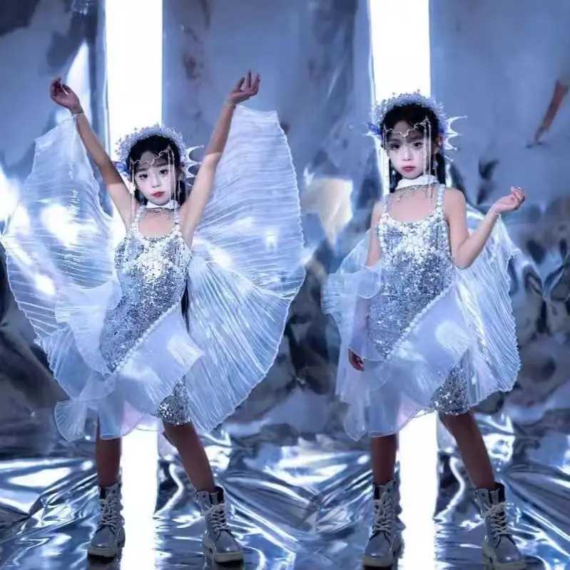 Детский костюм русалки The Studio Dreamy Dress Технологическое серебряное модное платье подходит для одежды Юбка с блестками &laquo;рыбий хвост&raquo; Платье эльфа Одежда для сцены и танцев