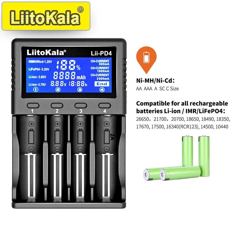 Фотография №4 товара LiitoKala Lii-PD4/PD2 Зарядное устройство AC PD ЖК-дисплей Быстрая зарядка с