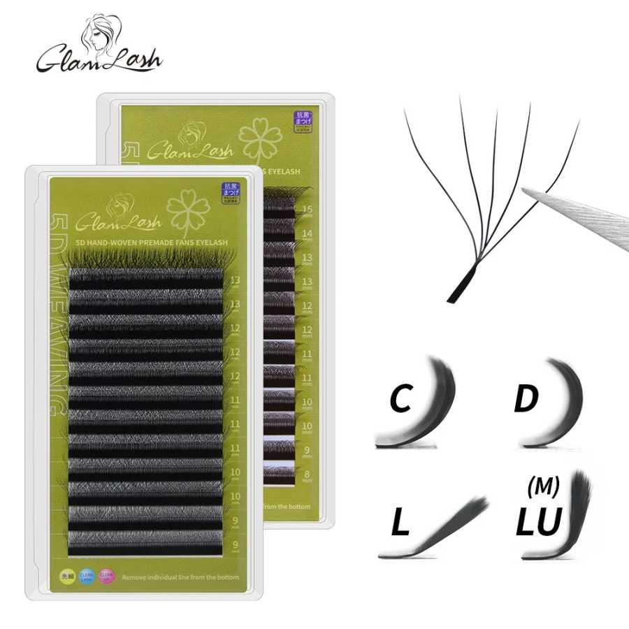 GLAMLASH 3D 4D 5D W-образные ресницы Easy Fan Наращивание ресниц Оптовая продажа YY Готовый объем 12 рядов W Стиль Натуральный мягкий Косметика