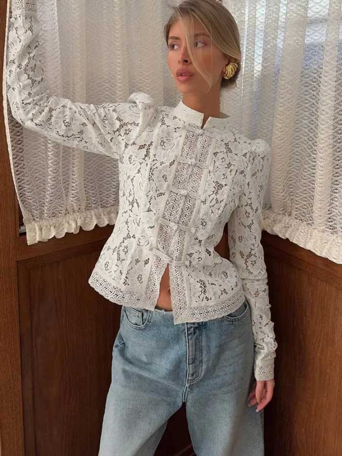 Фотография №1 товара Летние кружевные рубашки с принтом Tossy, топы, женские модные винтажные