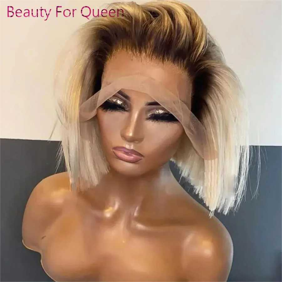 Фотография №3 товара Ombre Blonde Короткий Боб Парик Фронта Шнурка Человеческих Волос Парики