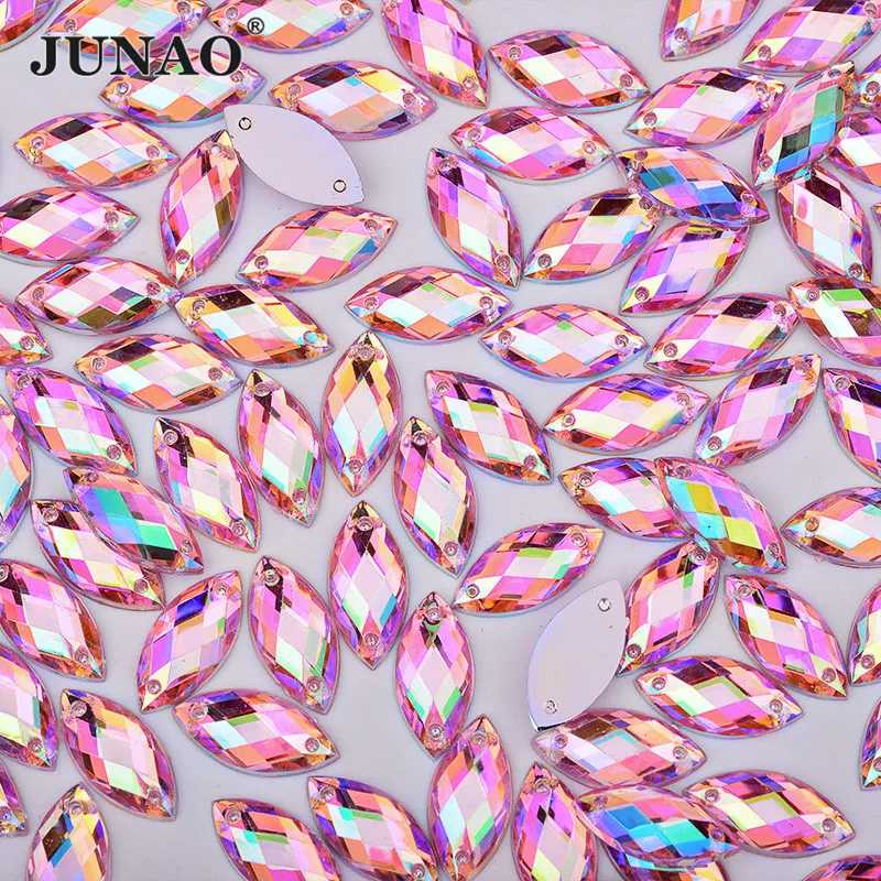 JUNAO 100 шт. 7*15 мм розовые AB швейные стразы с плоской задней частью, конский глаз, пришить стразы, кристаллы, свободные акриловые бусины, камень для рукоделия Искусство, ремесла и шитье