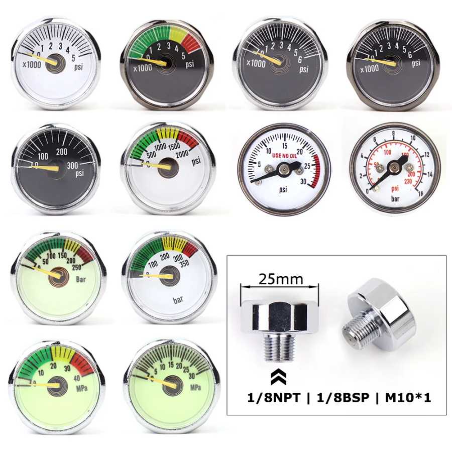 Миниатюрный манометр Air Mini, манометр, манометр | Резьба 1/8BSP(G1/8) 1/8NPT M10 M8 | 30PSI 300PSI 5000PSI 6000PSI 350BAR Стрельба